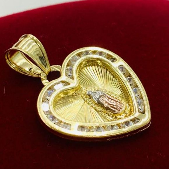 14K Gold Filled Virgen de Guadalupe Pendant Heart Charm CZ 19x18 Dije Guadalupe - Picture 1 of 5